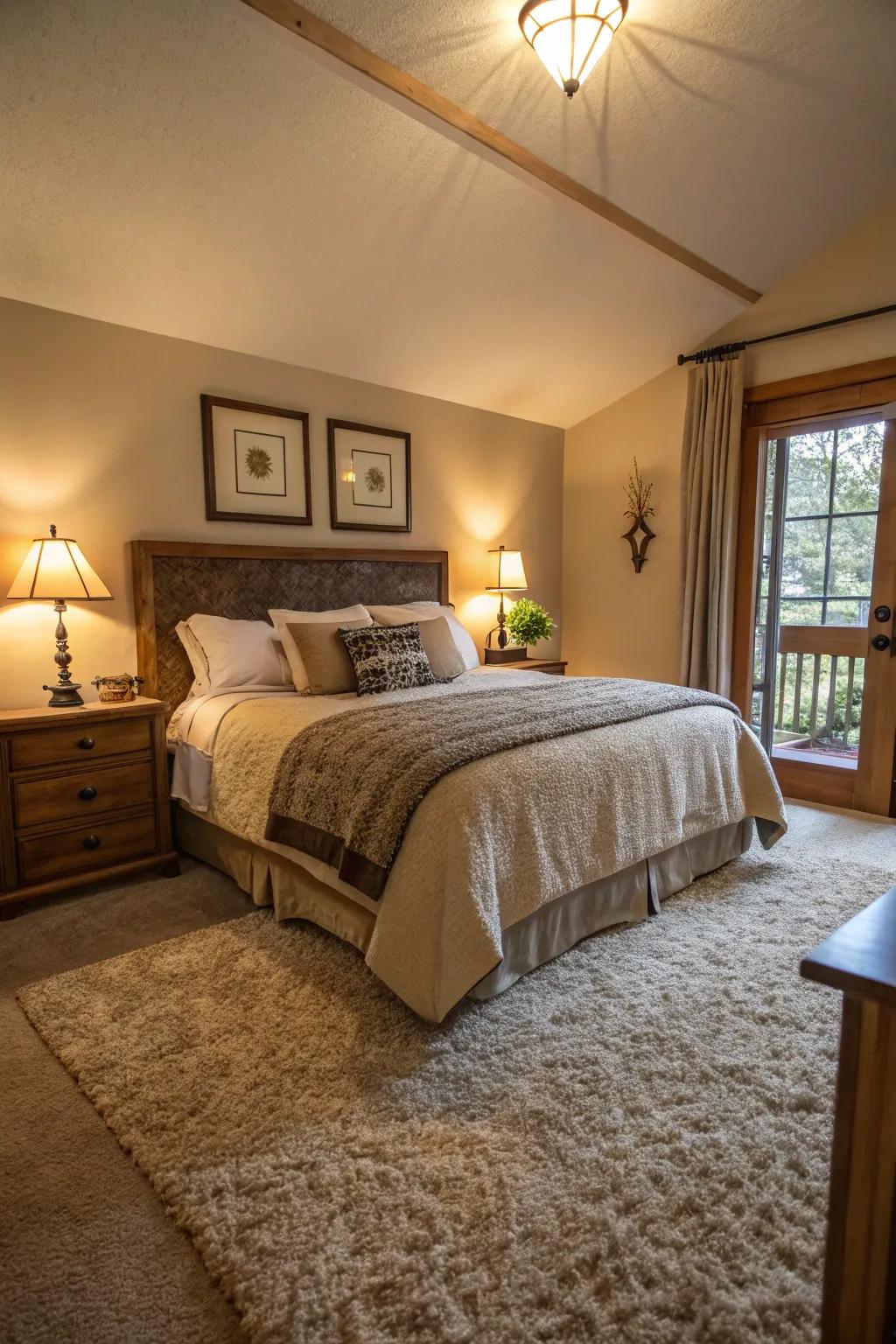 A bedroom offering ultimate comfort with a plush carpet.