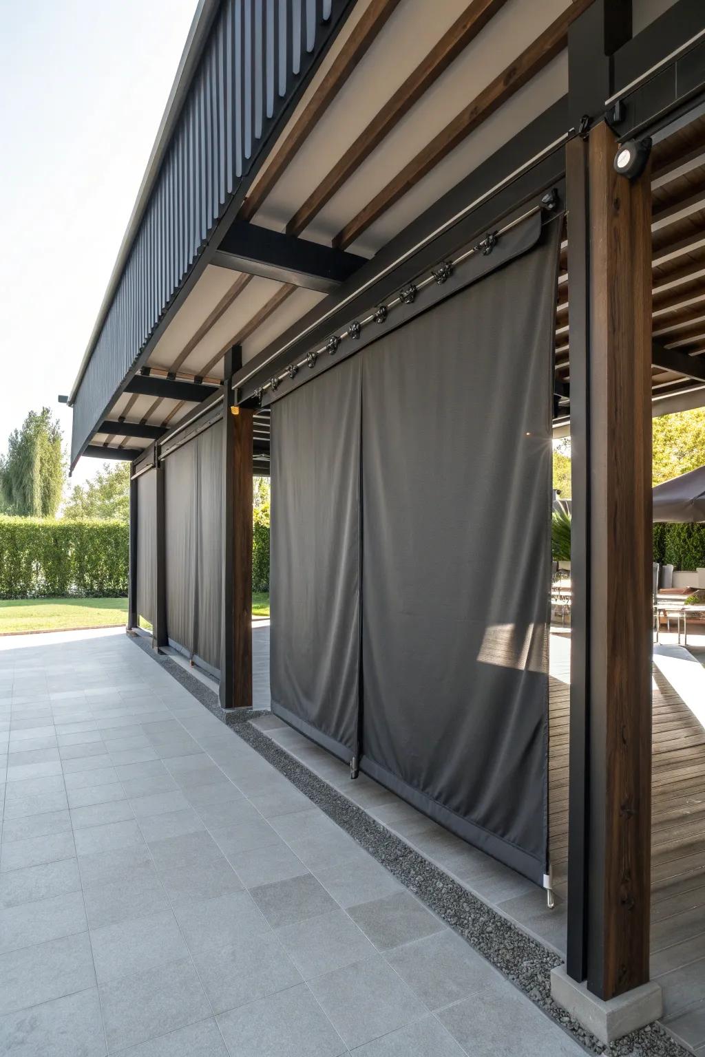 Elevate your carport with versatile roll-up curtains for ultimate style and convenience.