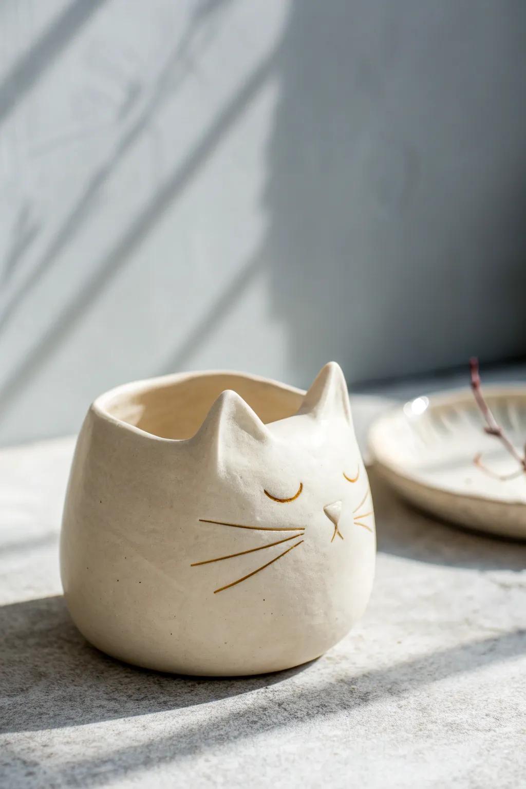 Embrace tranquility with this minimalist cat pinch pot, where simplicity meets serene elegance.