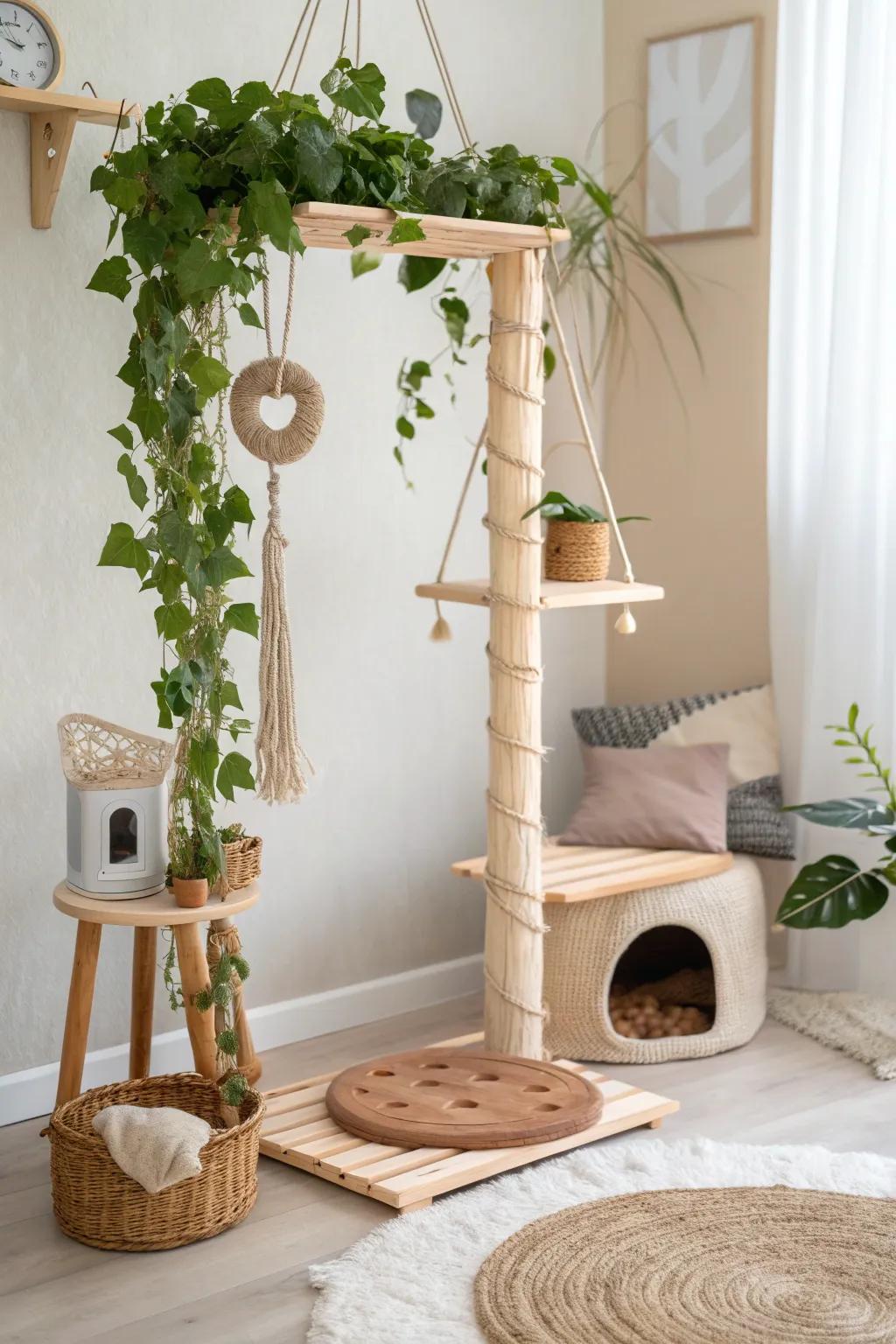 Transform your cat's playground into a whimsical mini jungle with Scandinavian elegance and boho flair.