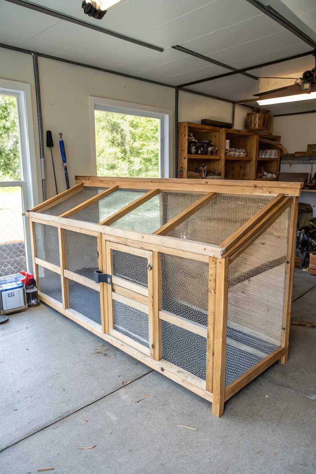 Elevate your chick-rearing with a screened brooder that marries function and craftsmanship, perfect for the modern garage.