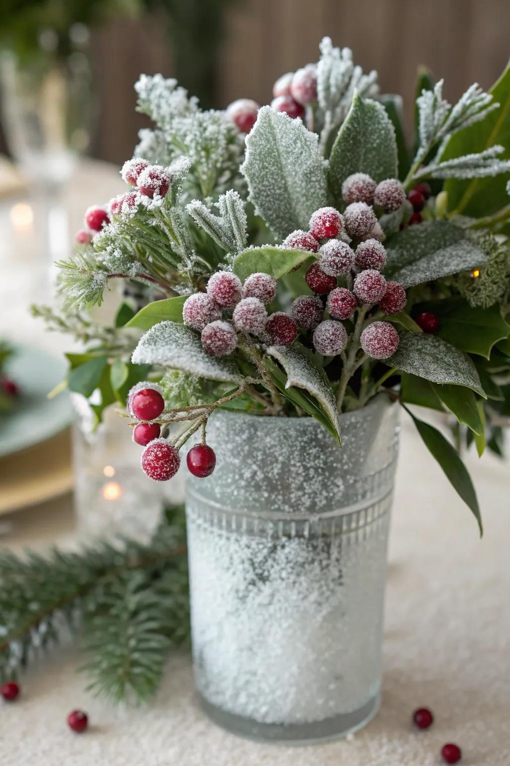 Enchanted frosted berry illusion for a winter wonderland effect.