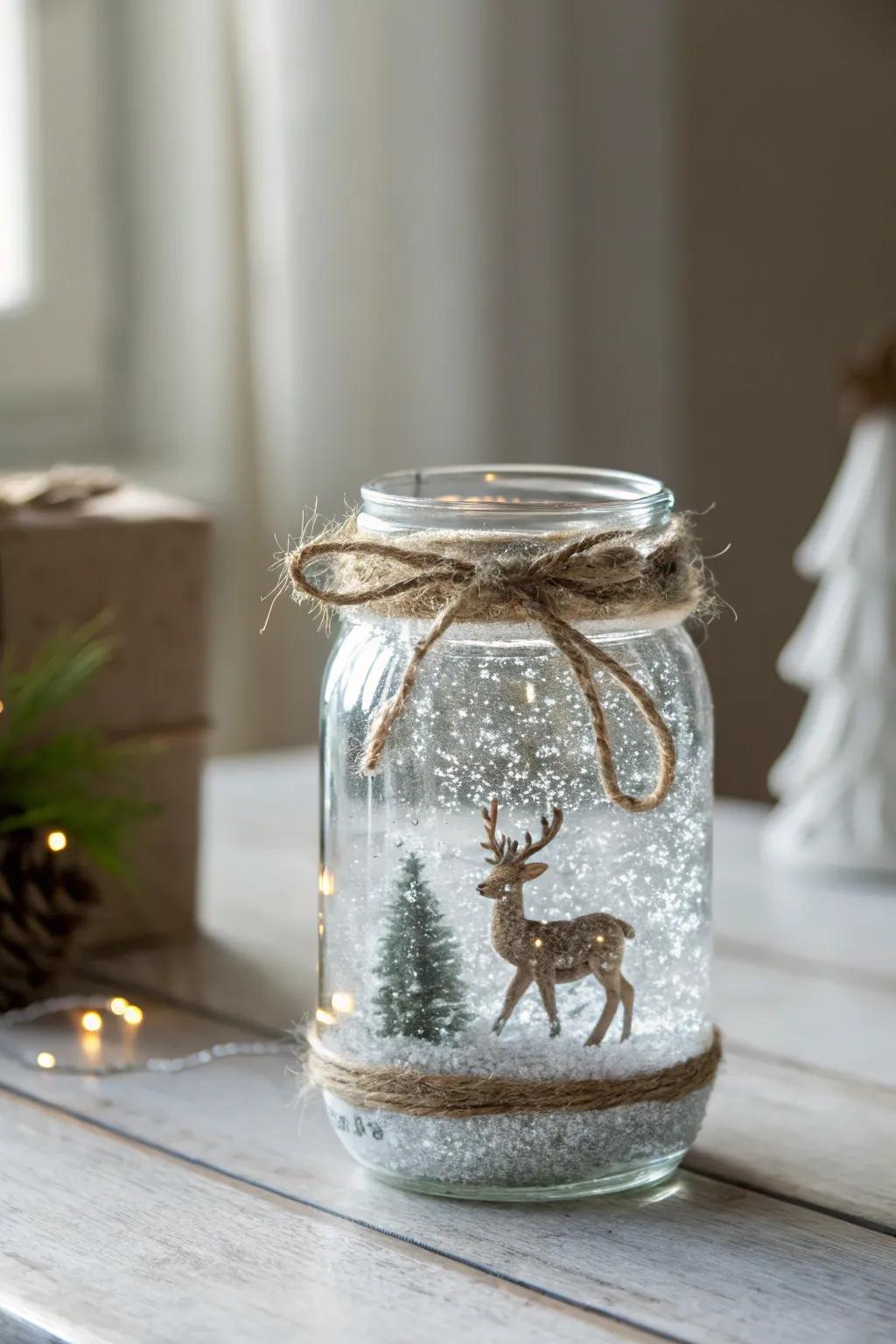 Capture the magic of winter with a simple and enchanting mason jar snow globe. Perfect for cozy, festive decor!