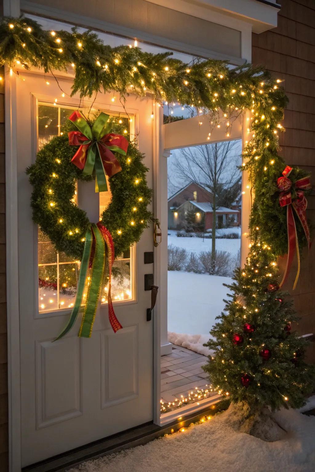 Create a welcoming entrance with festive decor.