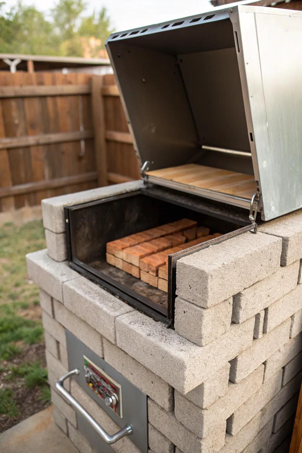 Craftsmanship at its finest: A cinder block smoker lined with firebricks for optimal heat retention.