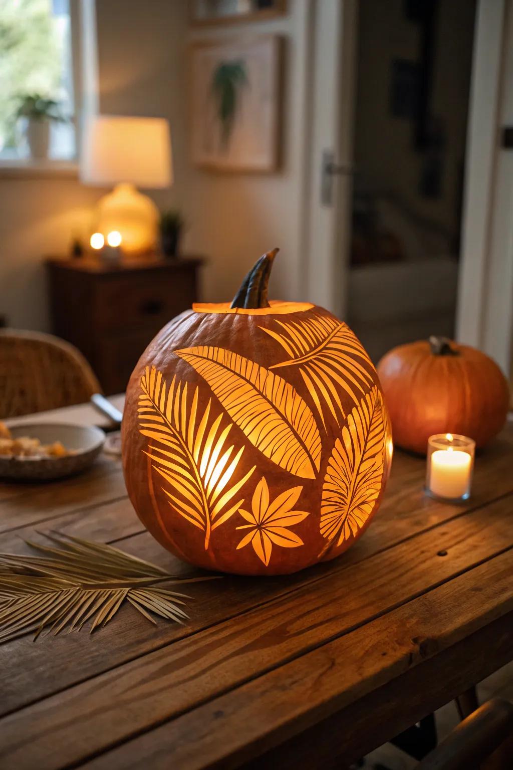 Tropical Palm Leaf Pumpkin