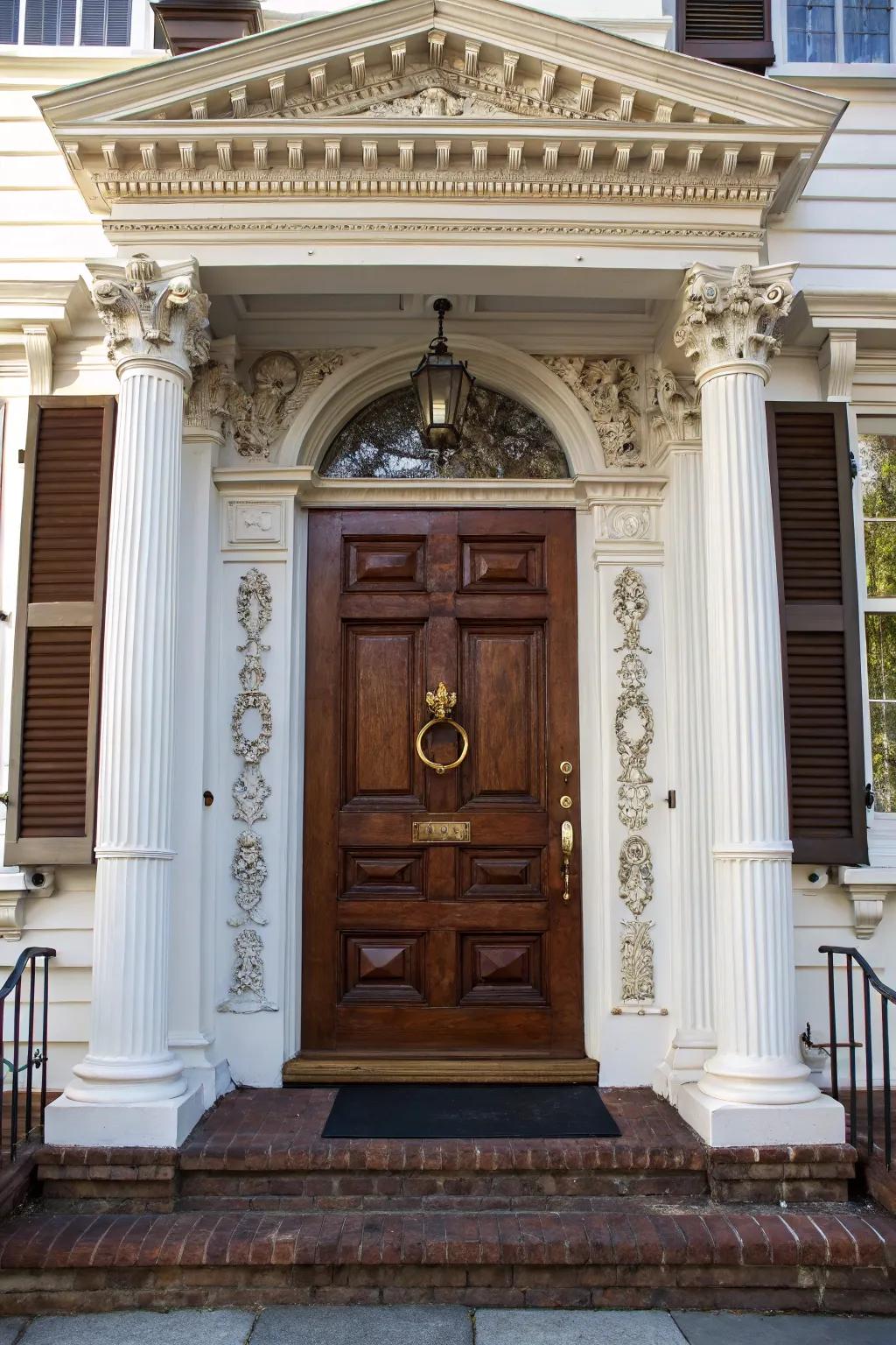 Unique door knockers add charm and personality to colonial entrances.