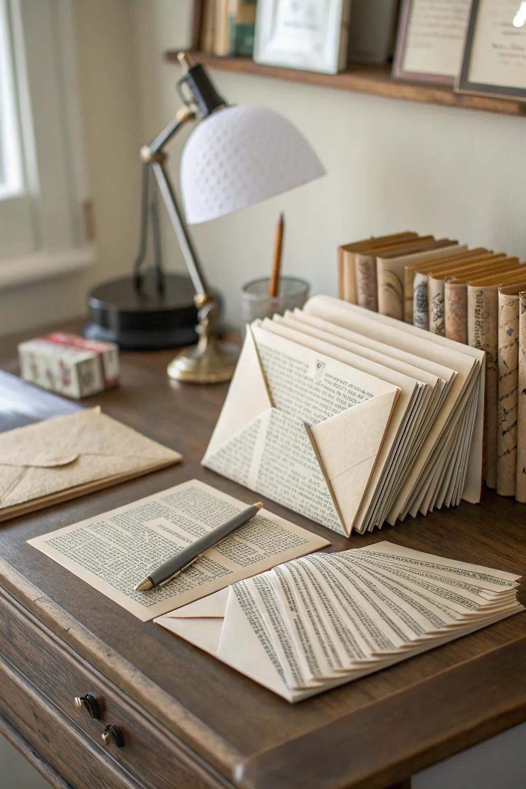 Personalized envelopes made from book pages