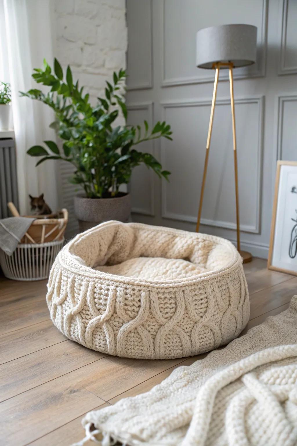 Add a touch of cozy elegance to your pet's corner with this handcrafted knit bed, perfect for the minimalist home.