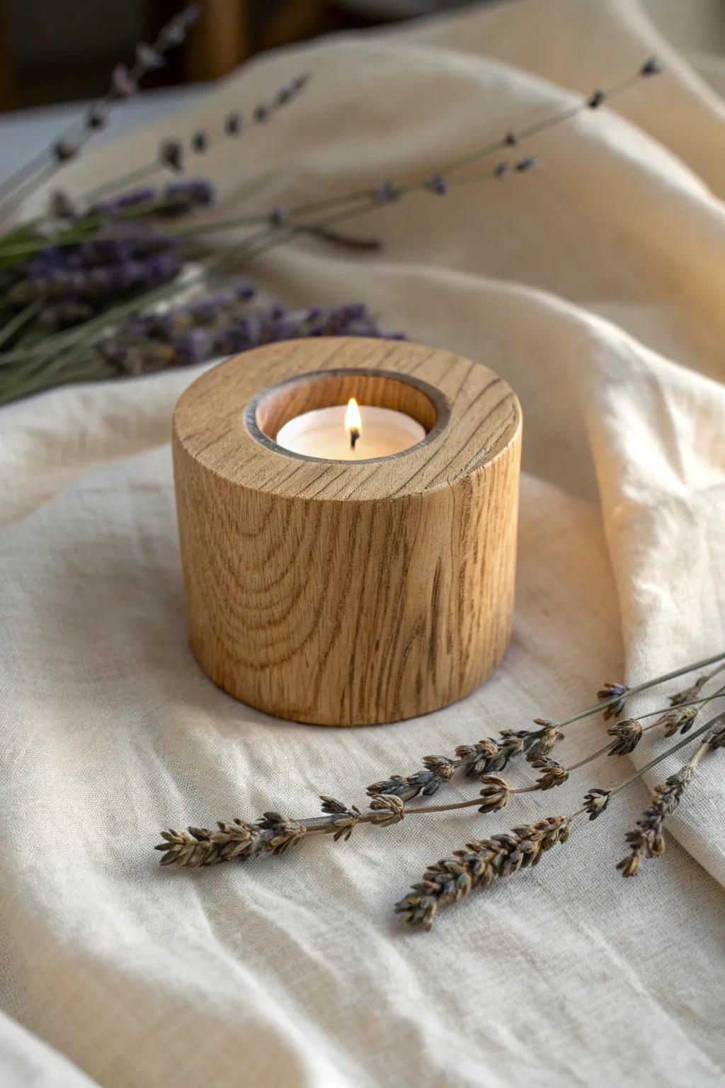Embrace the warmth and simplicity of nature with these handcrafted wooden tealight holders.