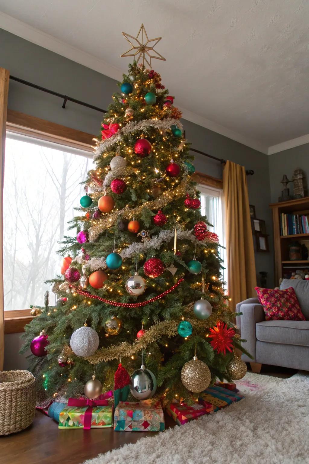 Vibrant and joyful with a maximalist magic-themed Christmas tree.