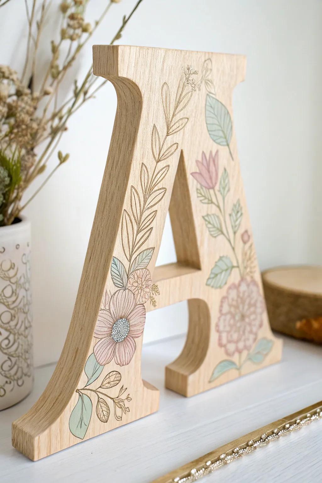 Elevate your decor with beautifully stamped wooden letters, blending minimalist elegance with artistic charm.