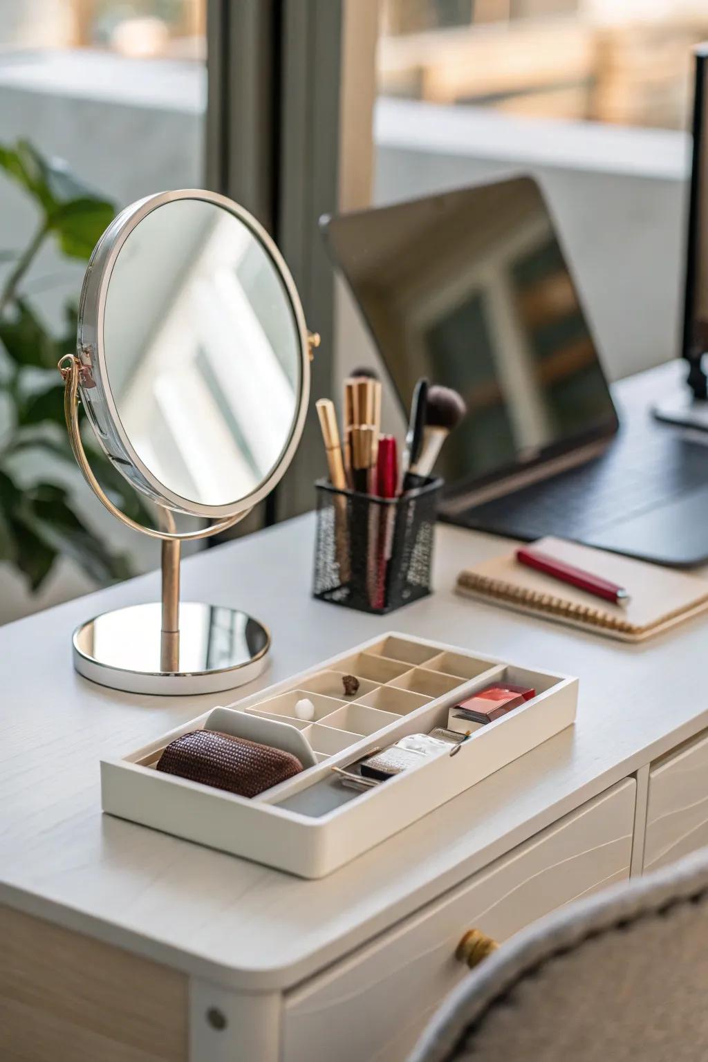 Mirrors can transform your desk area by enhancing light and space.