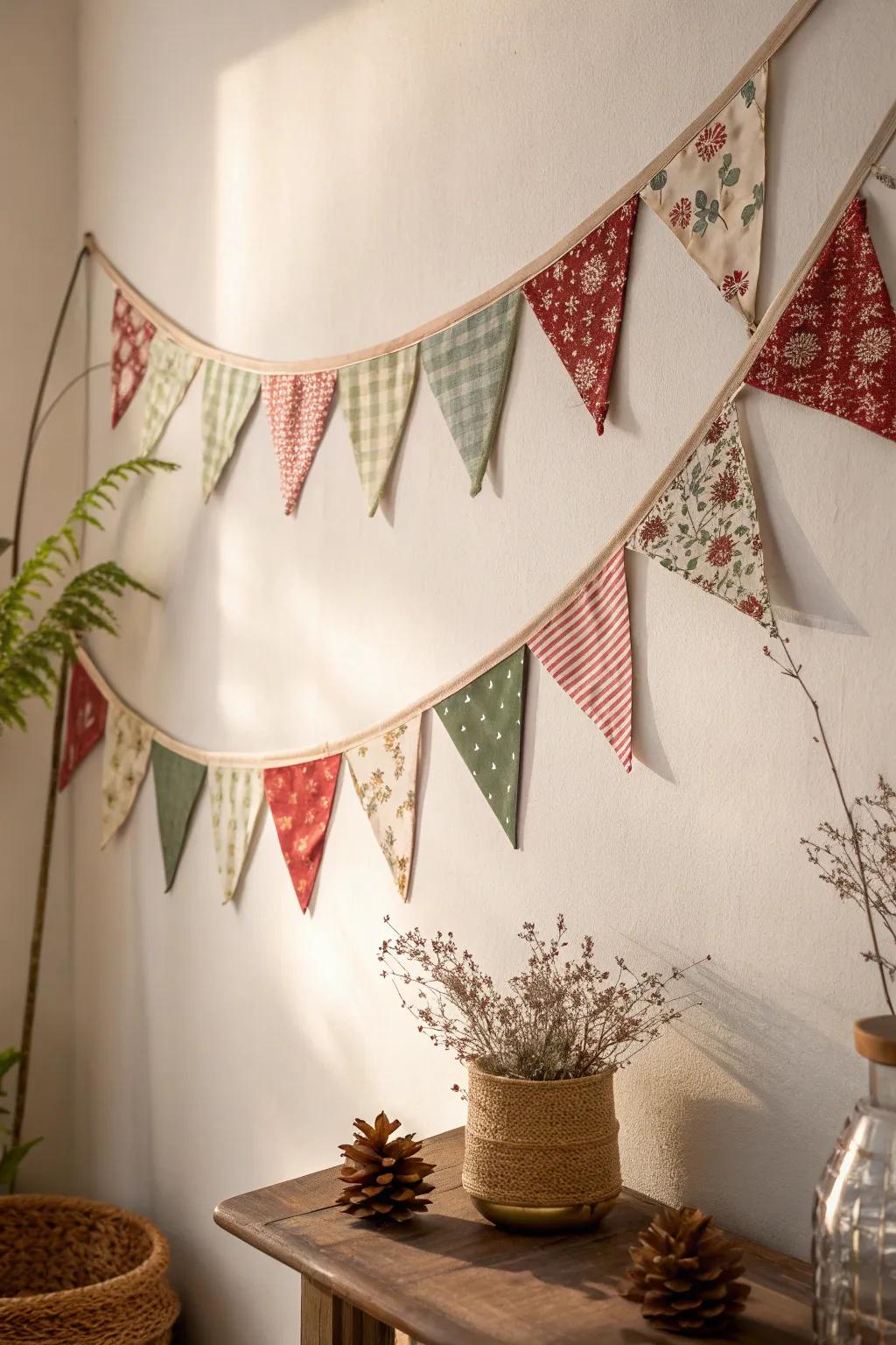 Craft your festive spirit with handmade fabric bunting, a simple yet beautiful addition to your holiday decor.