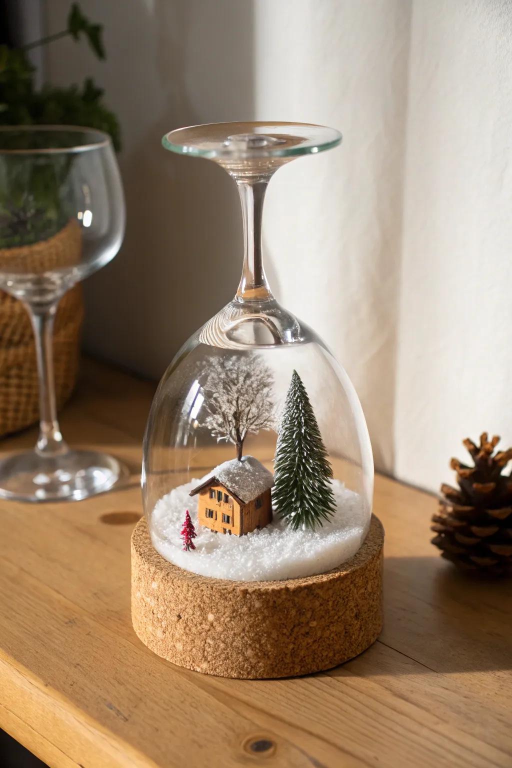 Transform your holiday table with this enchanting DIY wine glass snow globe, a perfect blend of simplicity and festive charm.