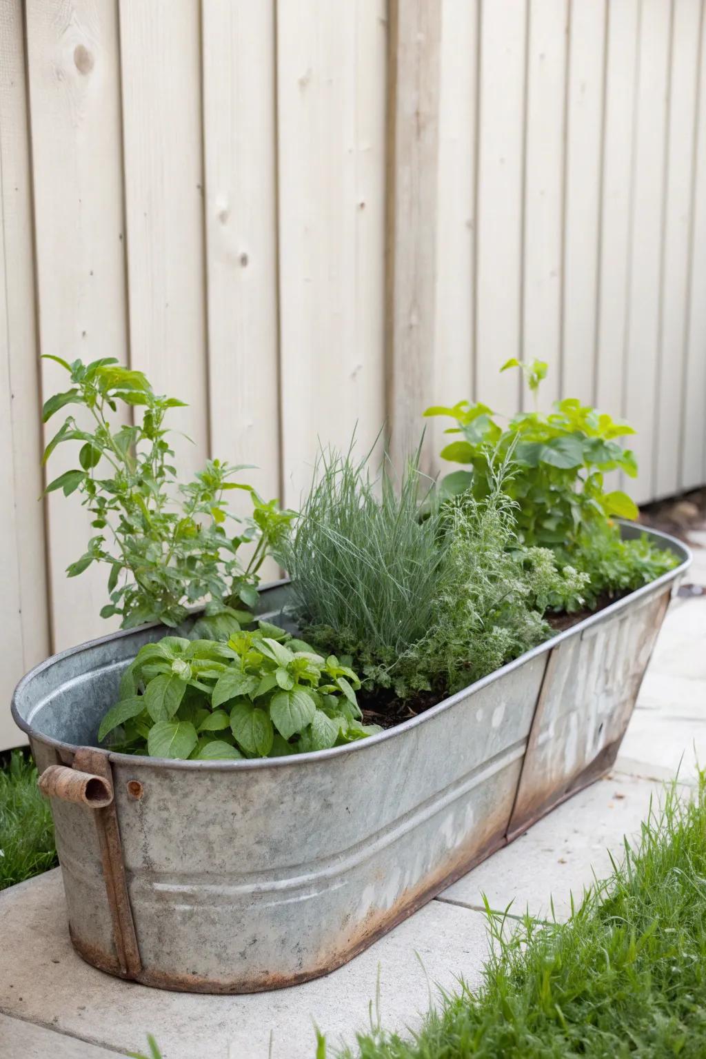 Transform your garden with industrial-chic charm using upcycled metal troughs. Perfect for a minimalist and boho-inspired outdoor oasis.
