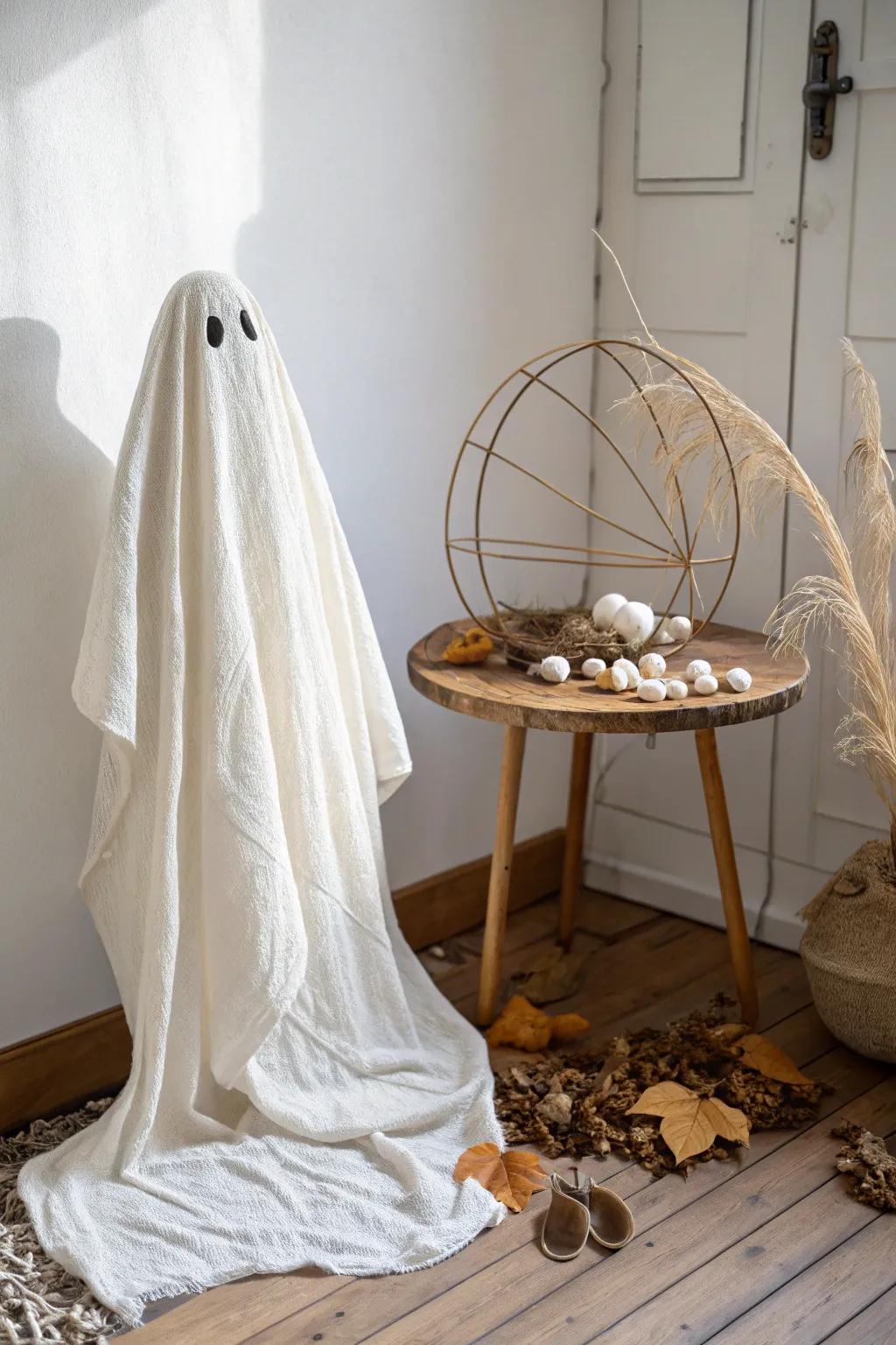 Enchant your space with this ethereal cheesecloth ghost, a perfect blend of Scandinavian minimalism and boho charm.