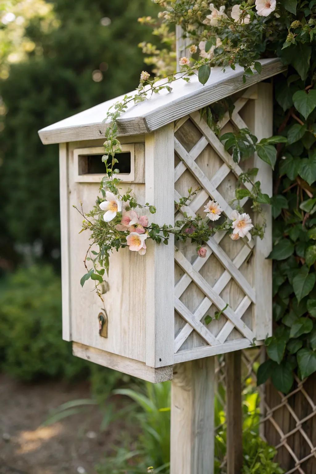 Transform your mailbox into a welcoming floral haven with a charming lattice trellis.