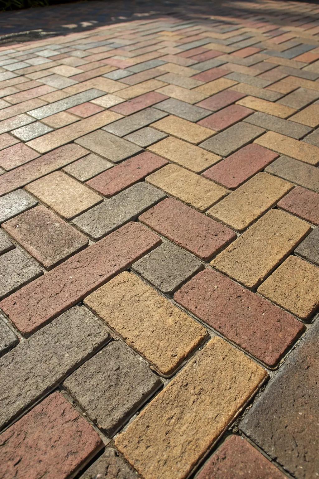 Elevate your patio game with a twist on classic paver patterns. Embrace the art of craftsmanship with this stunning herringbone design.