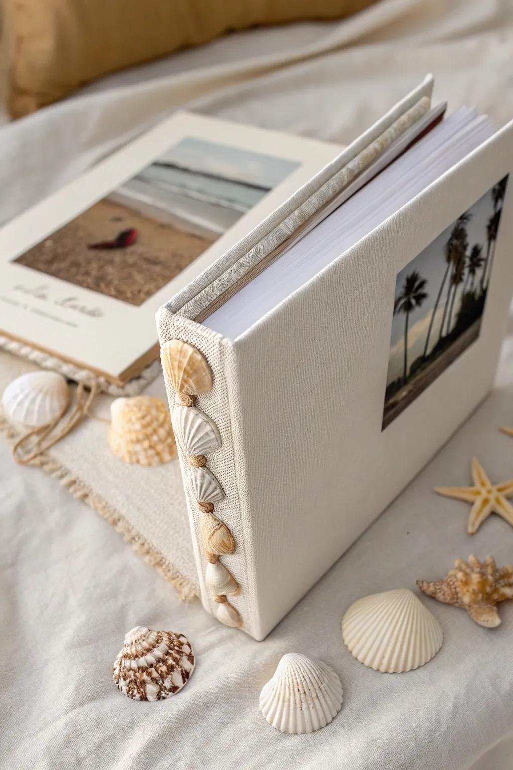 Capture your seaside memories with a touch of elegance: Create your own seashell-studded photo album.