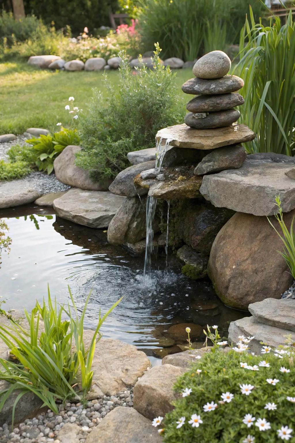 Embrace nature's elegance with a serene fountain and pond duo. Perfect for attracting wildlife and adding a touch of boho charm to your garden.