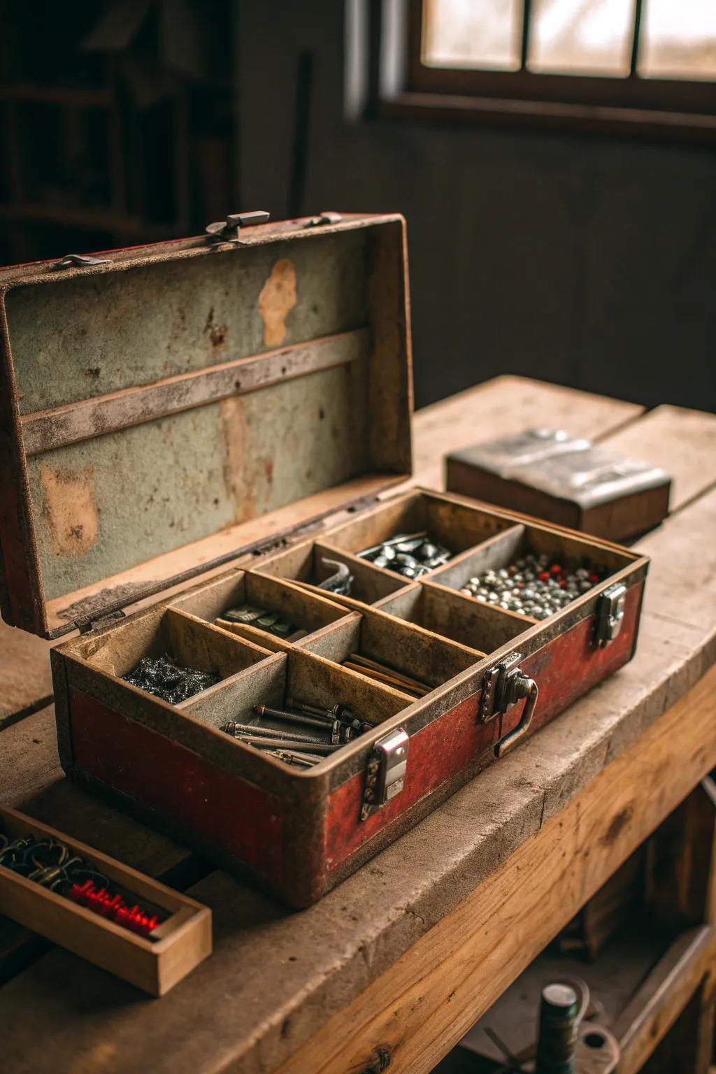 Transform an old toolbox into the ultimate screw storage solution.