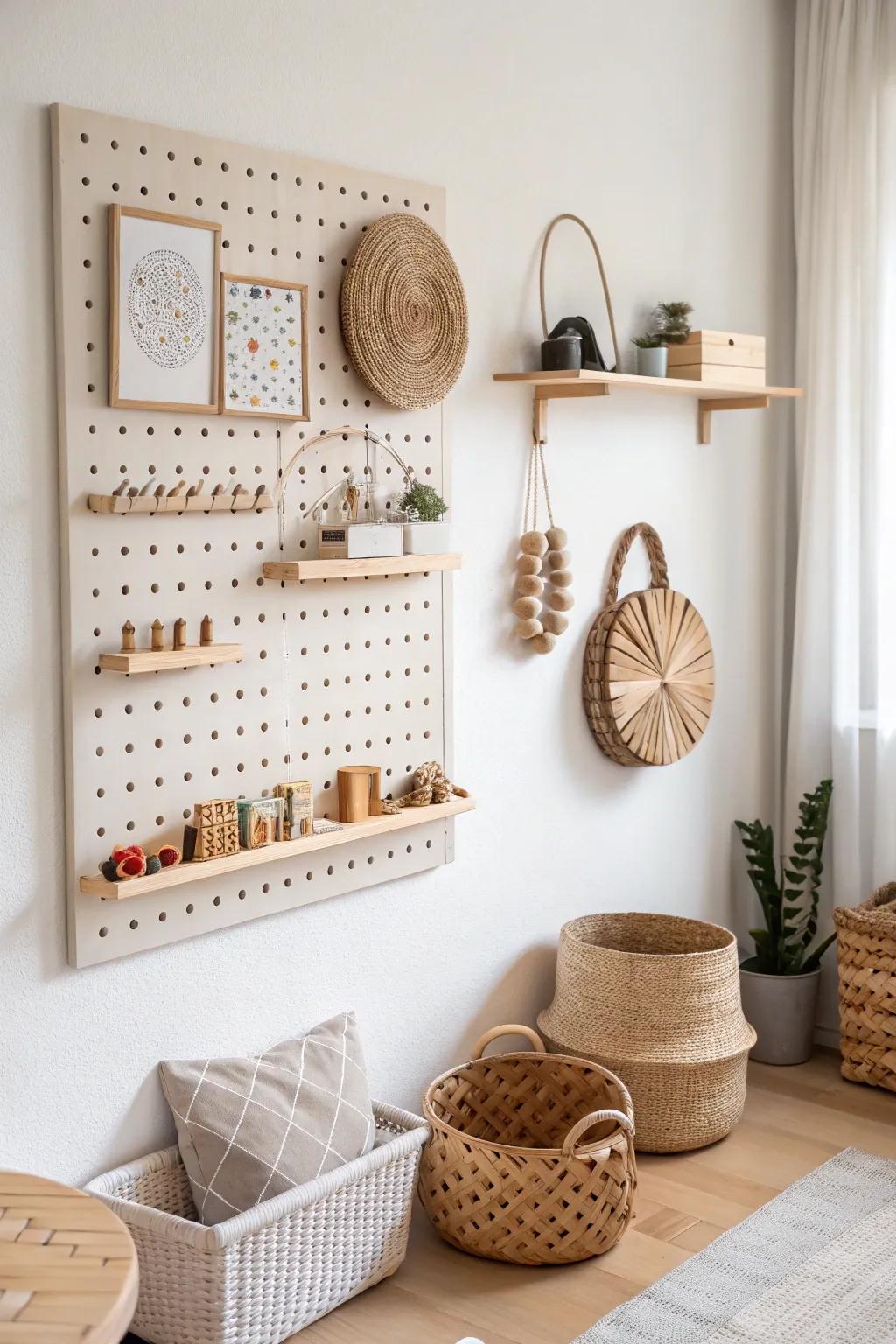Transform your toy storage with this chic DIY pegboard organizer that combines minimalist elegance with functional charm.