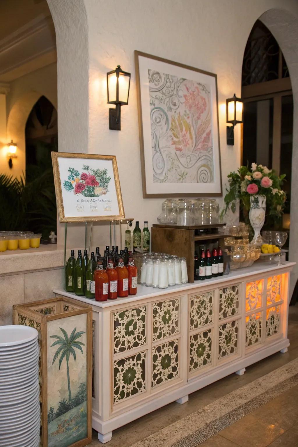 Artistic touches make your drinks station a focal point.