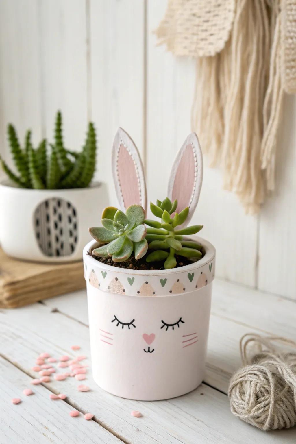 Embrace spring with this charming bunny planter, a perfect blend of creativity and nature.