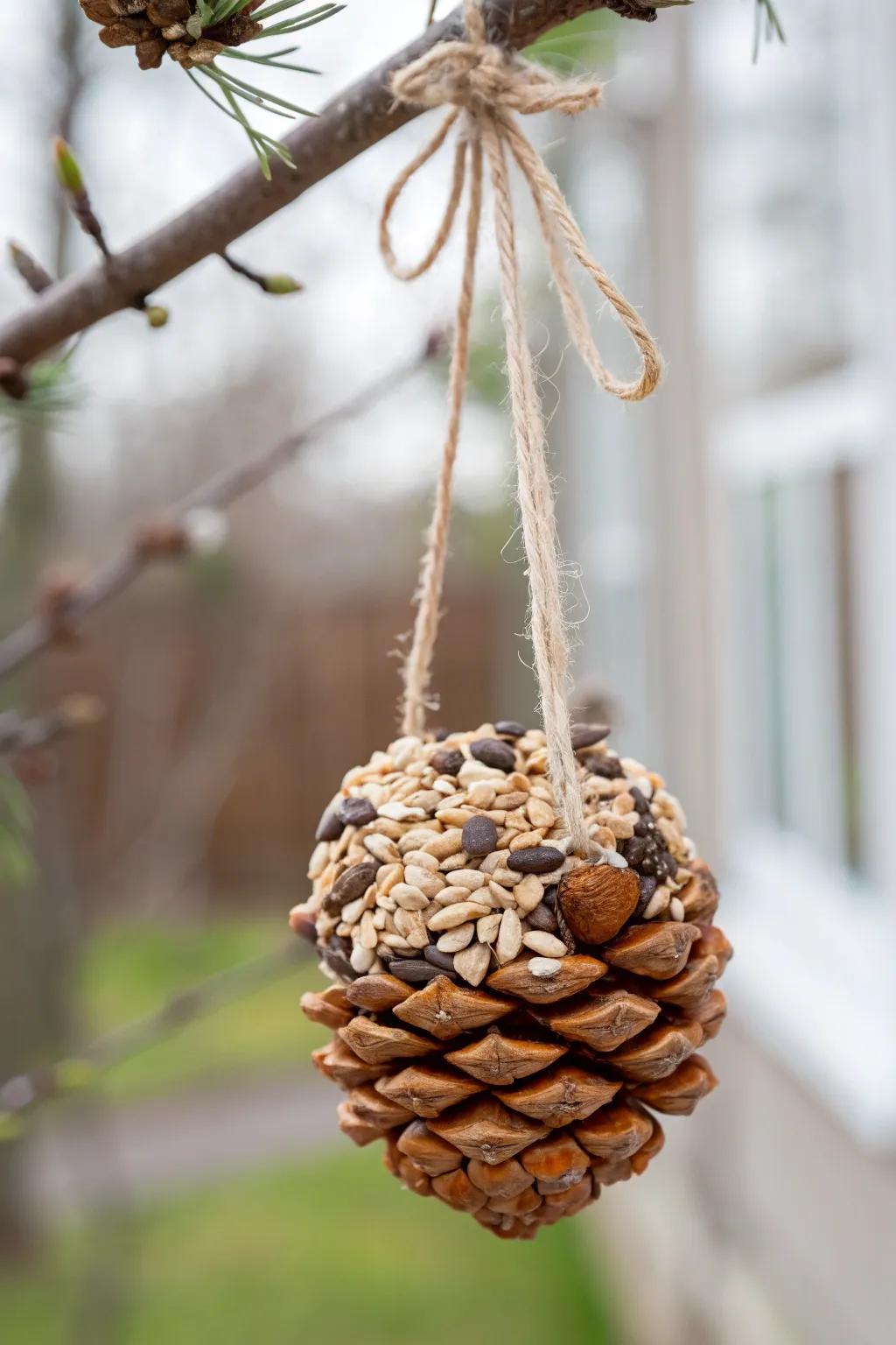 Crafting nature’s charm with elegant DIY pinecone bird feeders. Perfect for bringing a touch of simplicity and beauty to your outdoor space.