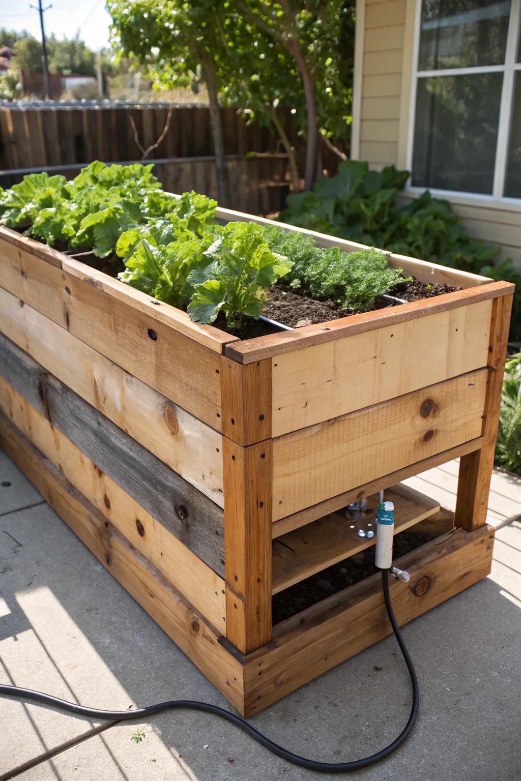 Elevate your gardening game with this stylish and efficient self-watering pallet bed.