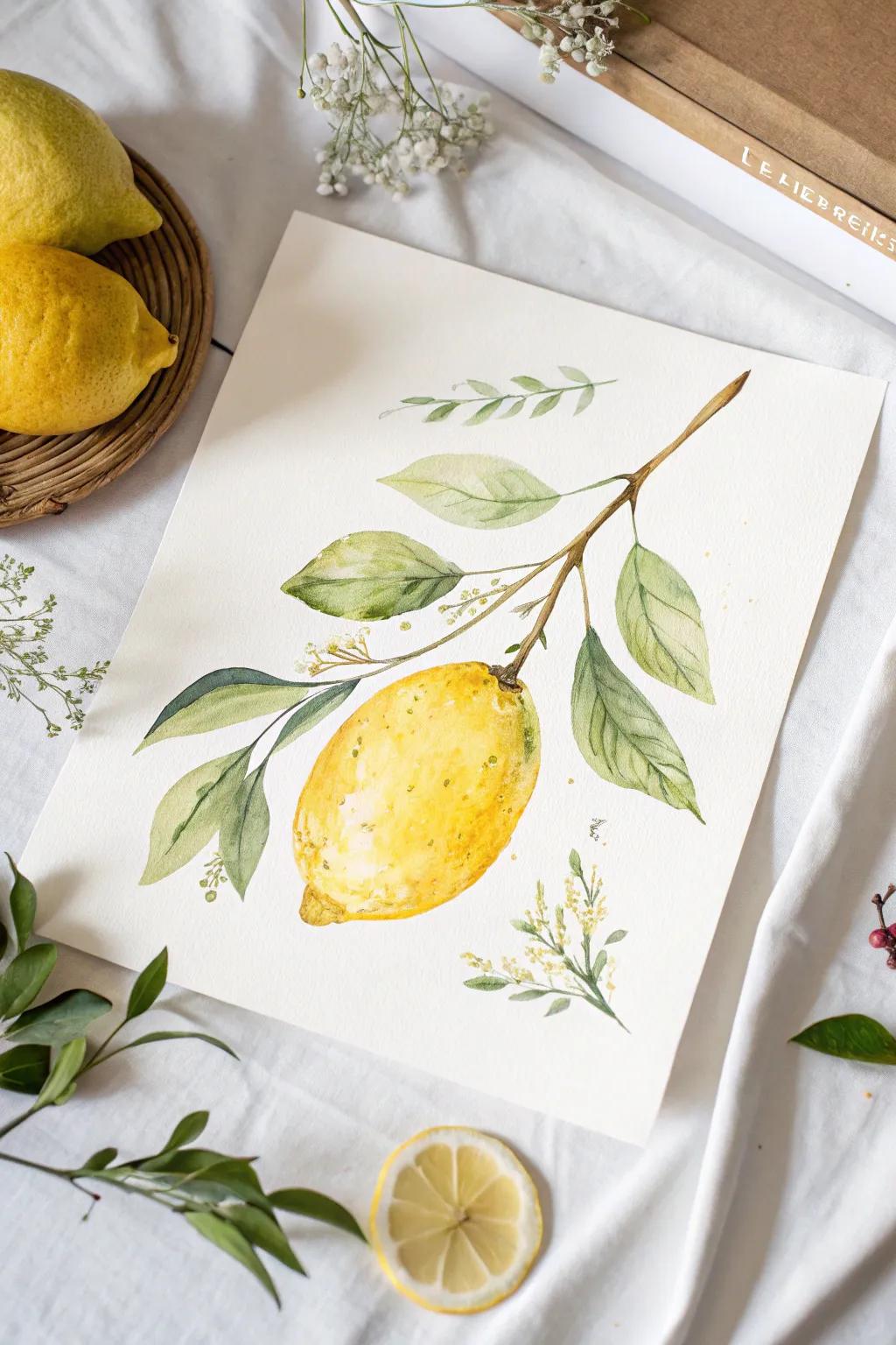 Brighten your space with the simplicity and charm of a watercolor lemon—where minimalist design meets juicy creativity.