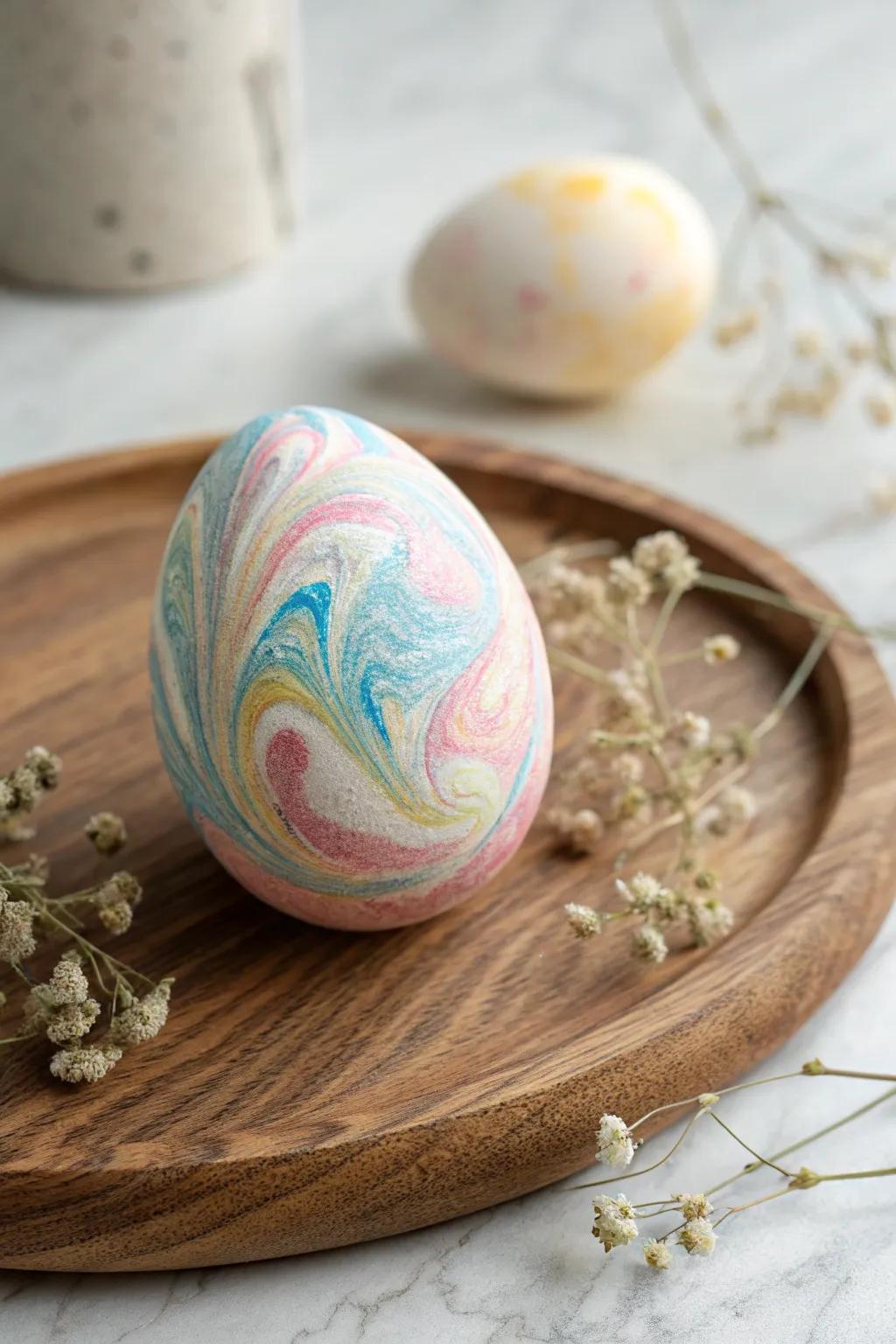 Discover the art of egg painting with dreamy shaving cream swirls for a touch of bohemian elegance.