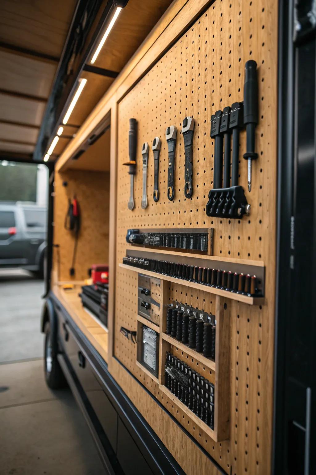 Master the art of organization: Transform your trailer with a custom-crafted pegboard.