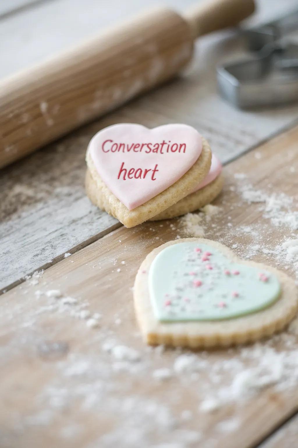 Craft love with every bite: Scandinavian-inspired conversation heart cookies.