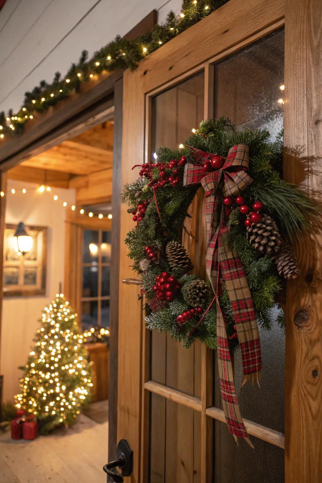 Festive elements bring holiday cheer to farmhouse wreaths.