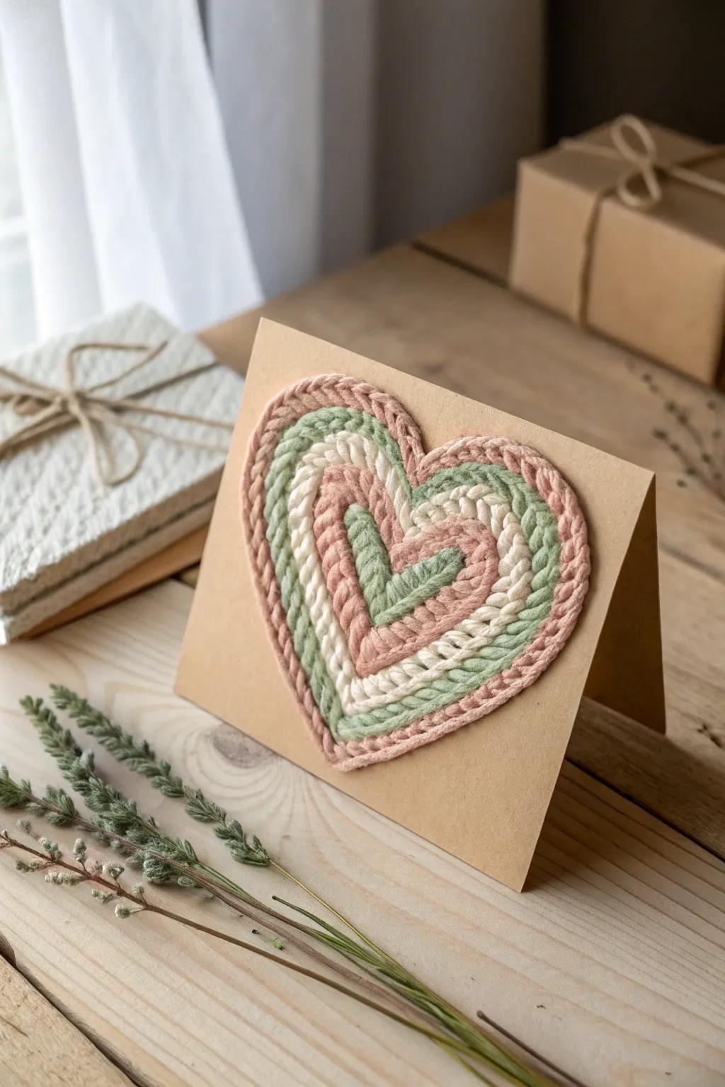 Craft a heartfelt connection with a woven yarn heart card this Father's Day.