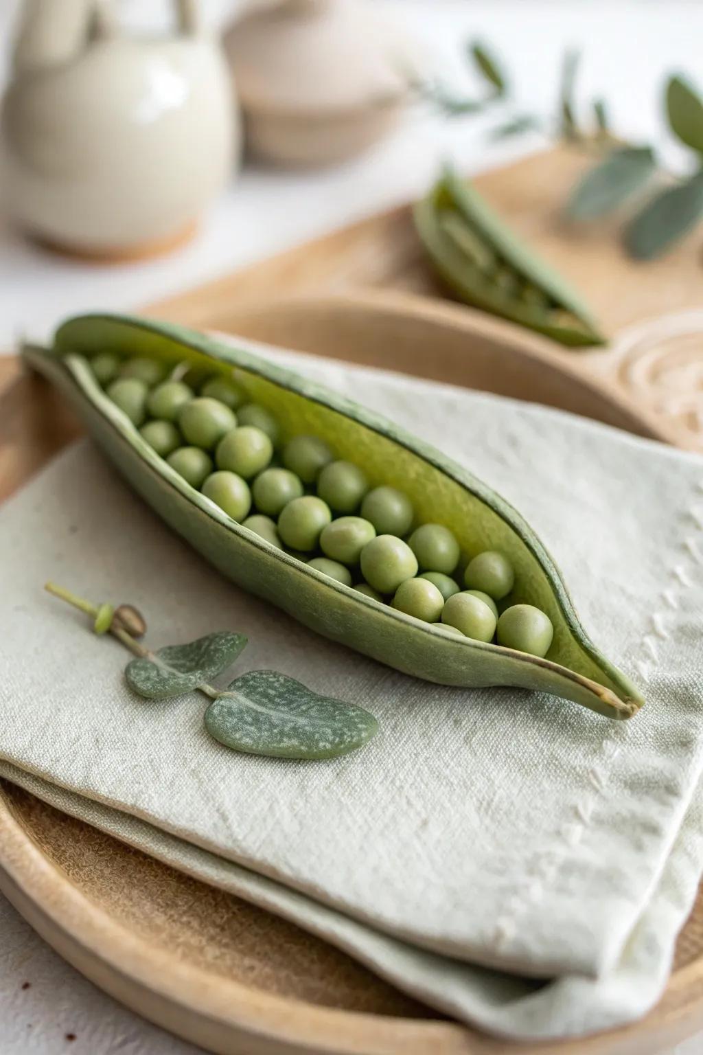 Crafted with care: a minimalist clay pea pod that captures the essence of natural beauty.
