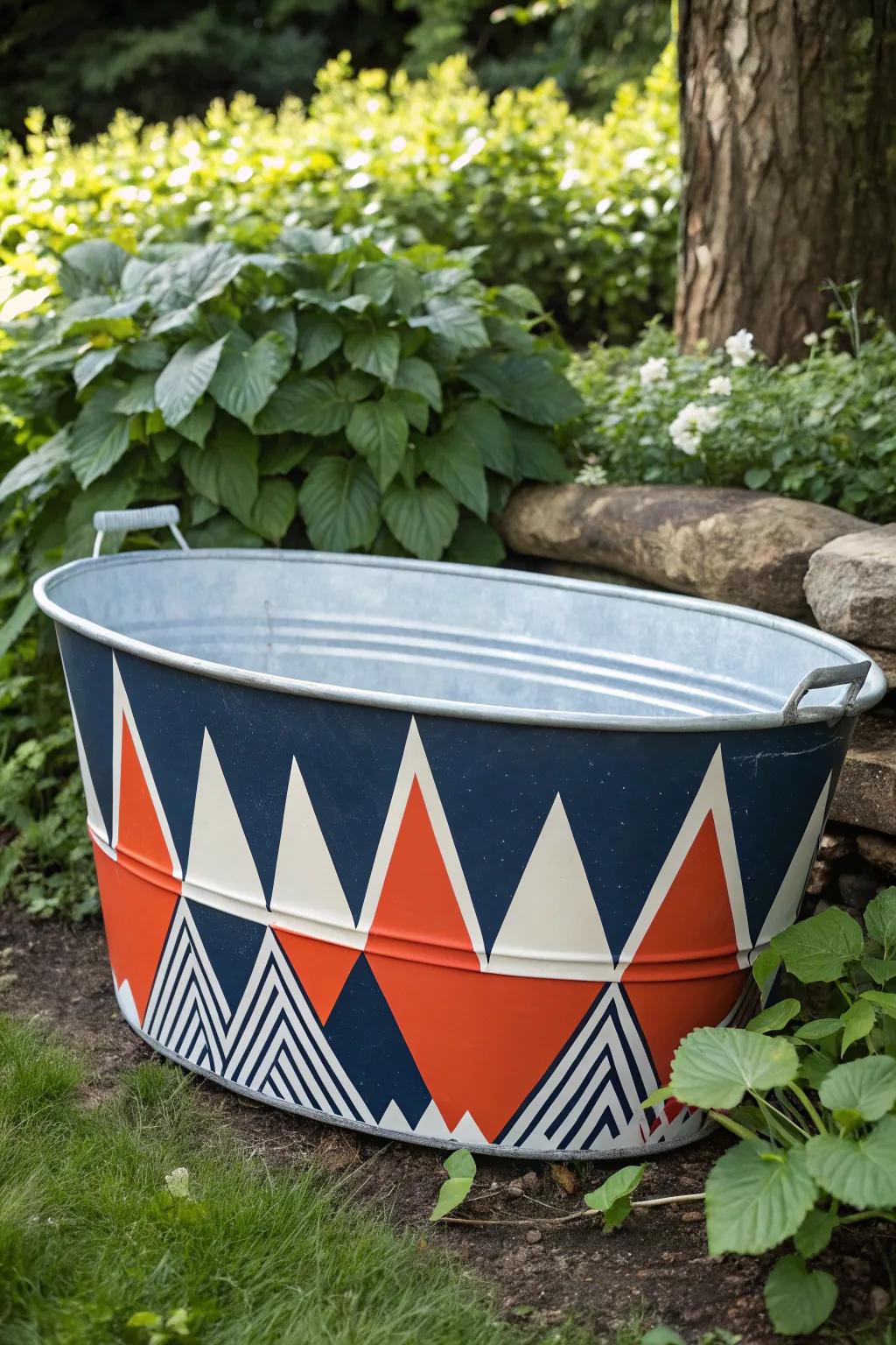 Transform your garden with a bold, geometric wash tub planter that doubles as a modern art piece.