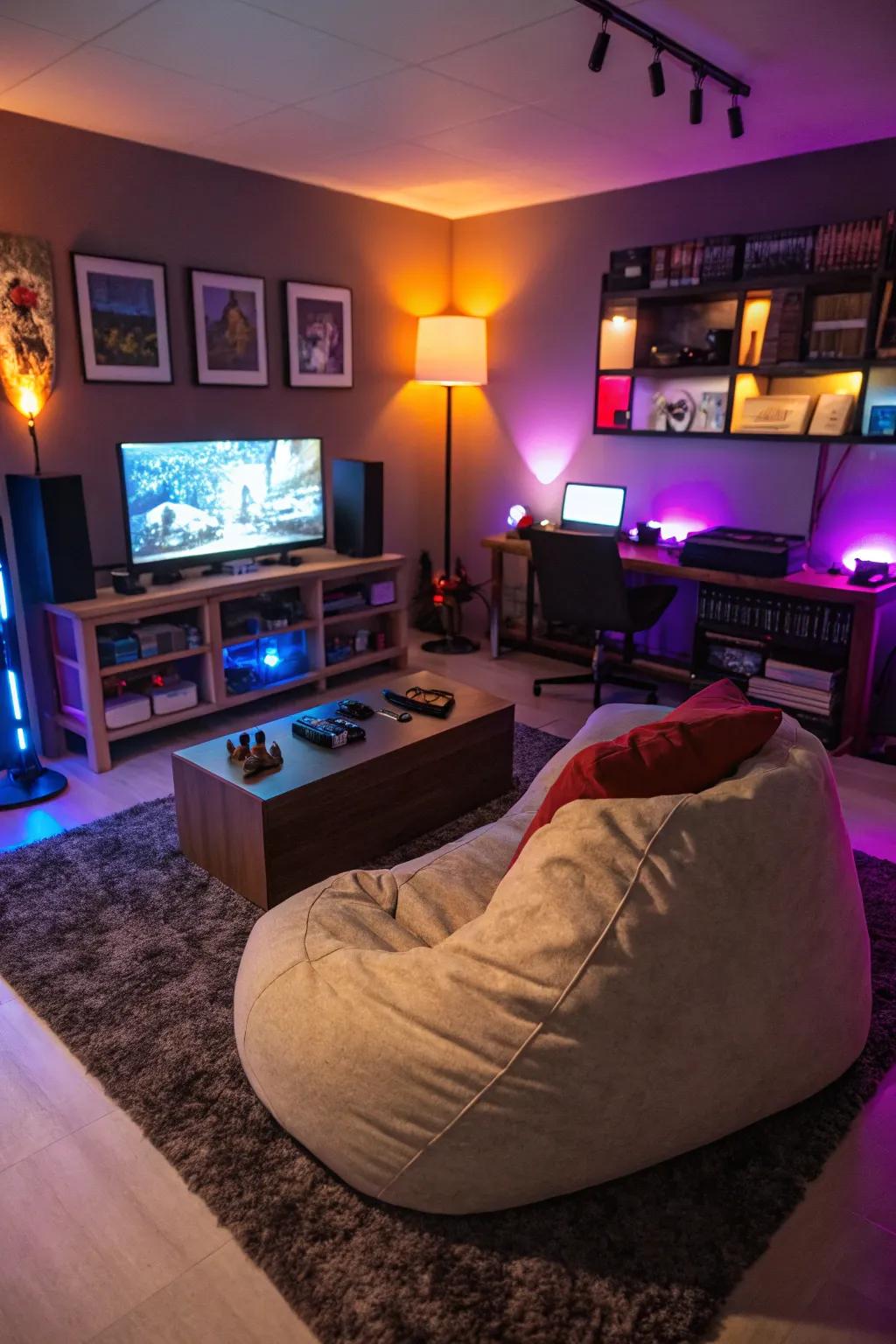 Create a relaxing retreat within your gaming space.