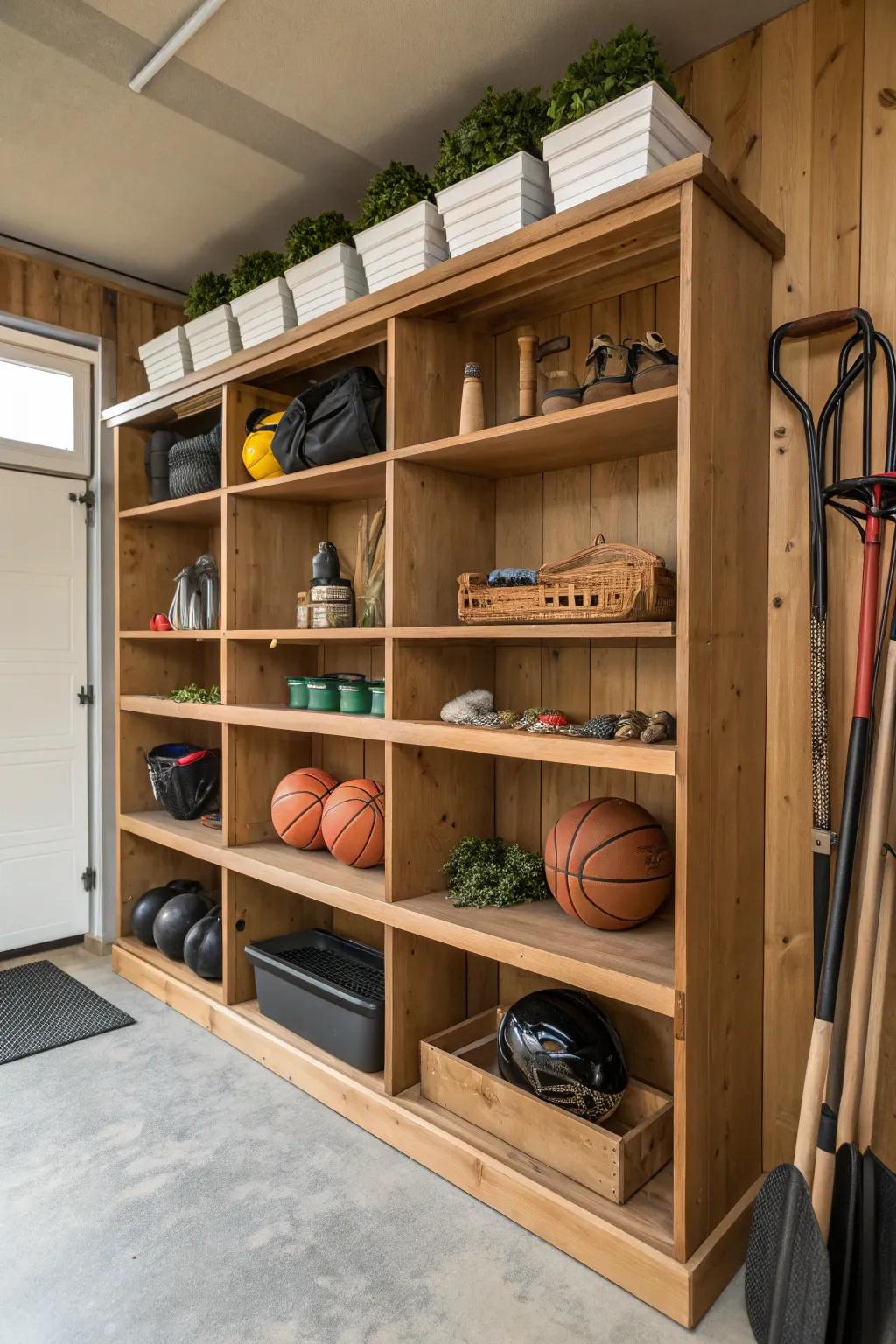 Elevate your garage with expertly crafted, zoned shelving for ultimate organization.