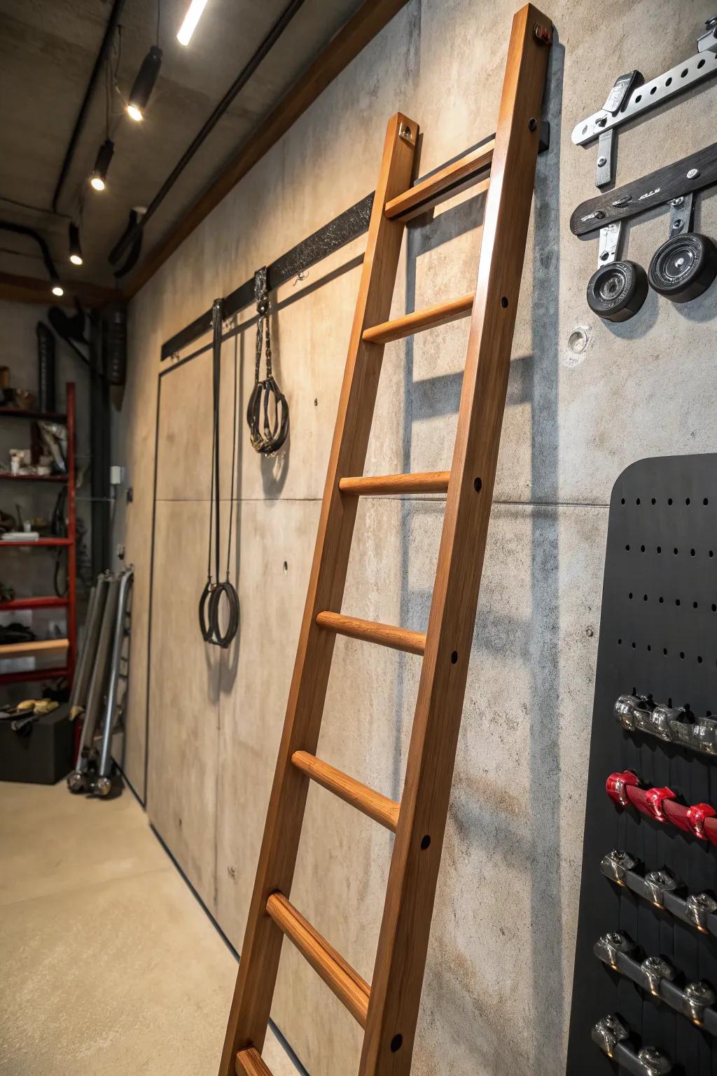 Elevate your garage organization with this handcrafted ladder storage solution.