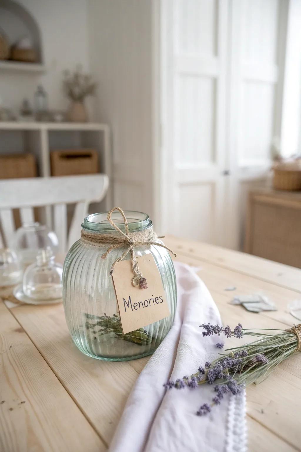 Capture cherished moments in a handcrafted memory jar, blending minimalist elegance with a touch of Boho charm.