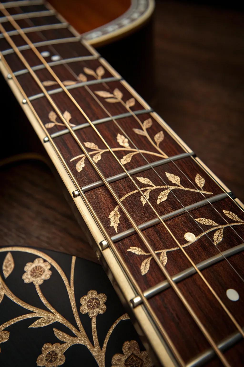 Nature's elegance captured in the art of guitar inlays—where craftsmanship meets beauty.