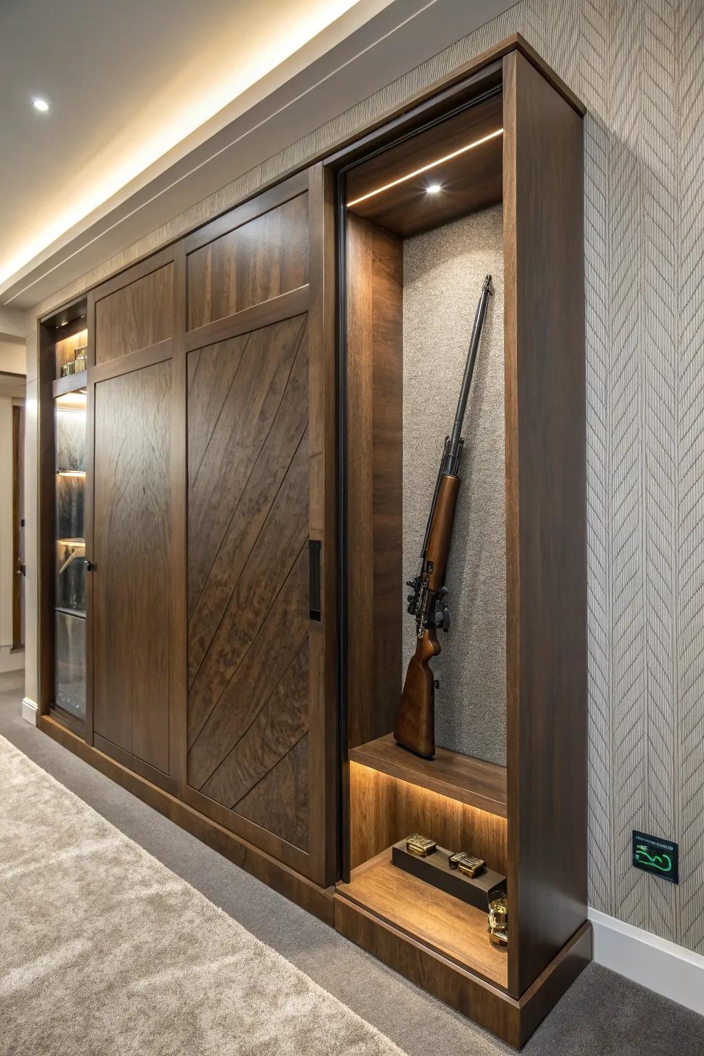 Discover the art of concealment with elegant sliding panels for gun storage.