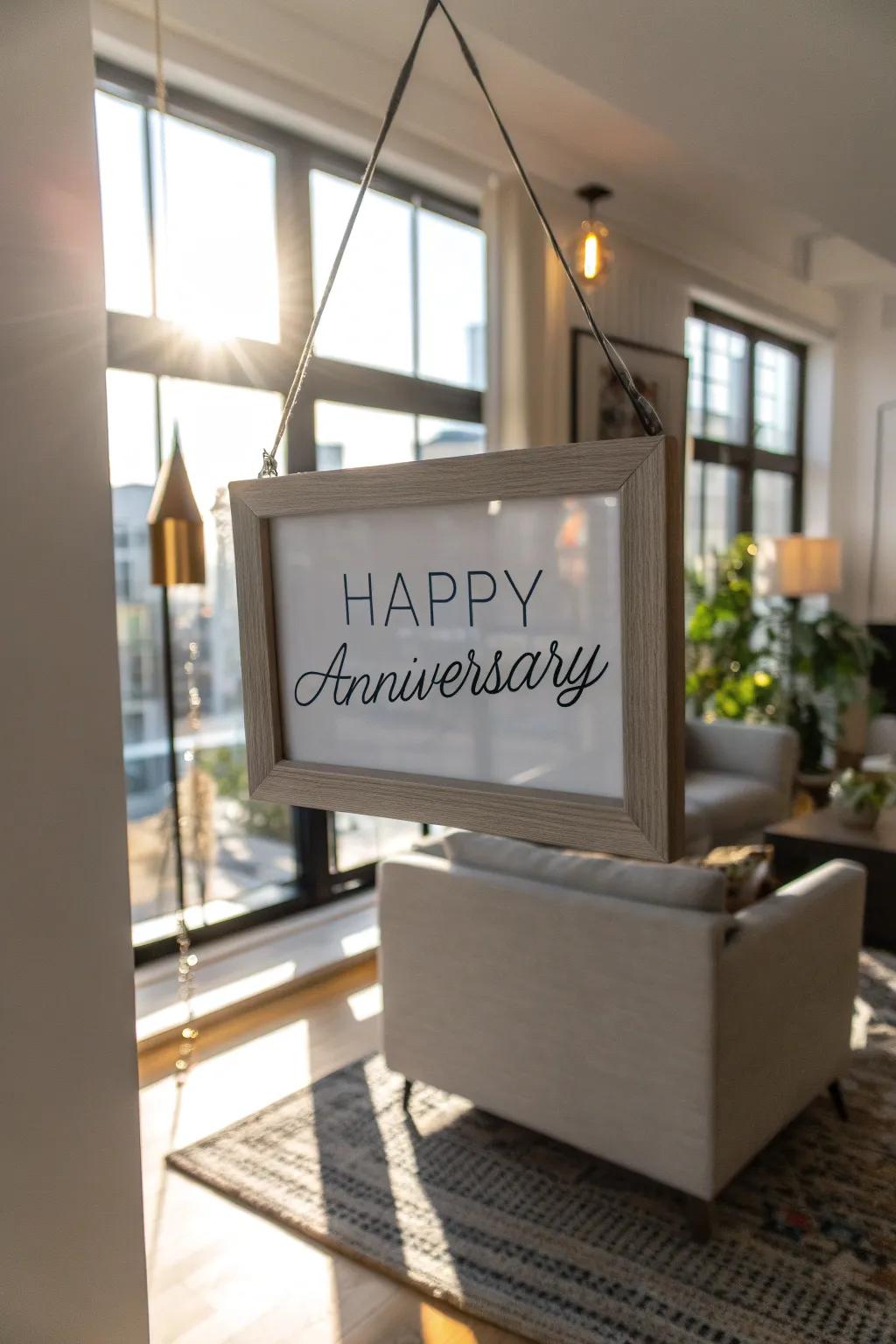 Modern floating frame sign creating an airy ambiance in any room.