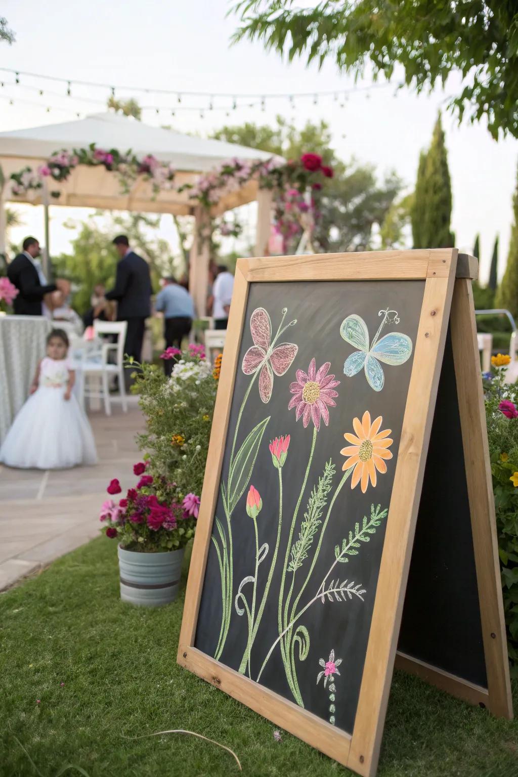 A garden-inspired chalkboard perfect for outdoor parties.