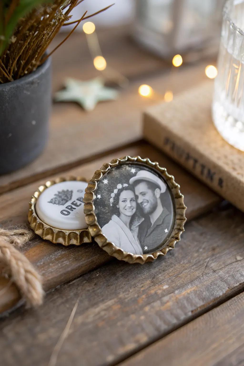 Turn memories into art with these handcrafted bottle cap magnets.