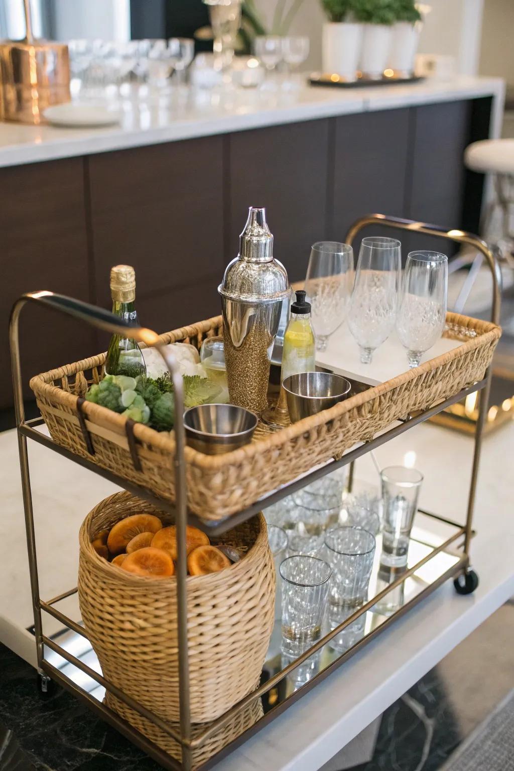 Ready to shake things up with a basket full of cocktail essentials.