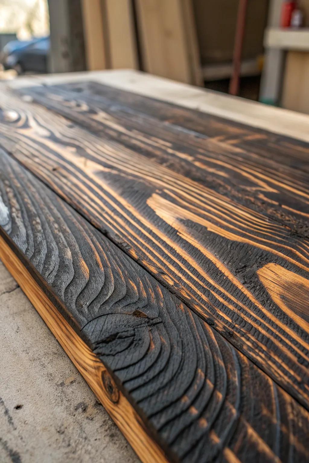 Transform plywood into a masterpiece with the dramatic Shou Sugi Ban effect.